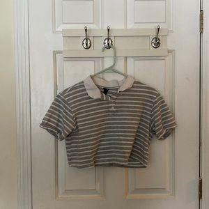 Cropped, striped, collared t-shirt
